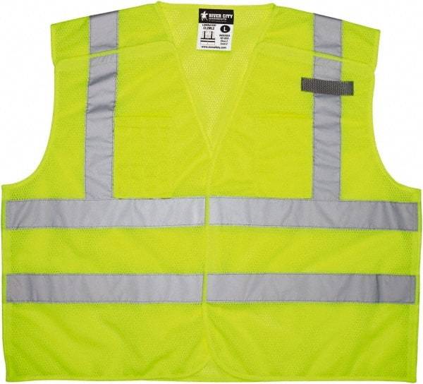 MCR Safety - Size L High Visibility Lime Mesh Breakaway Vest - 24.4" Chest, ANSI 107-2015, Hook & Loop Closure, 3 Pockets, Polyester - Americas Industrial Supply