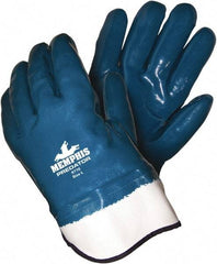 MCR Safety - Size L (9), 11" Long, Supported, Nitrile Chemical Resistant Gloves - Smooth Finish, Foam Lined, Safety Cuff, Blue - Americas Industrial Supply