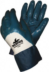 MCR Safety - Size XL (10), 10-1/2" Long, 18 mil Thick, Supported, Nitrile Chemical Resistant Gloves - Textured Finish, Interlock Knit Lined, Safety Cuff, Blue - Americas Industrial Supply