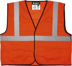 MCR Safety - Size 4XL High Visibility Orange Mesh General Purpose Vest - 28.4" Chest, ANSI 107-2015, Hook & Loop Closure, 3 Pockets, Polyester - Americas Industrial Supply
