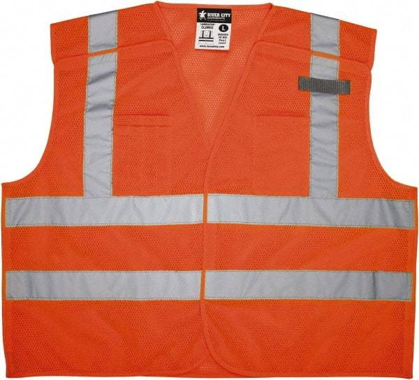 MCR Safety - Size L High Visibility Orange Mesh Breakaway Vest - 24.4" Chest, ANSI 107-2015, Hook & Loop Closure, 3 Pockets, Polyester - Americas Industrial Supply