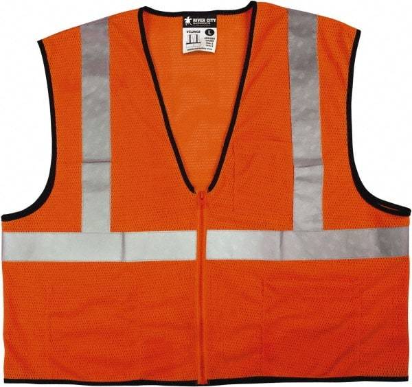 MCR Safety - Size 4XL High Visibility Orange Mesh General Purpose Vest - 28.4" Chest, ANSI 107-2015, Zipper Closure, 3 Pockets, Polyester - Americas Industrial Supply