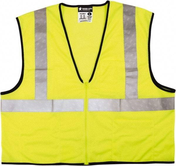 MCR Safety - Size 4XL High Visibility Lime Mesh General Purpose Vest - 28.4" Chest, ANSI 107-2015, Zipper Closure, 3 Pockets, Polyester - Americas Industrial Supply