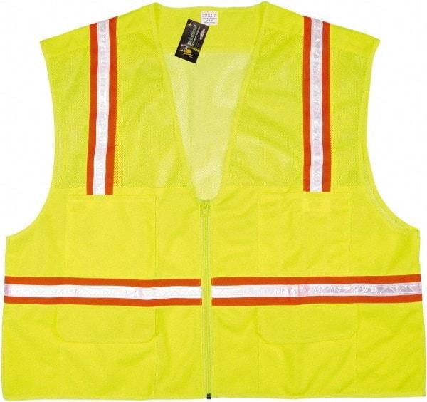 MCR Safety - Size XL High Visibility Lime Mesh Surveyor's Vest - 25.4" Chest, Zipper Closure, 6 Pockets, Polyester - Americas Industrial Supply