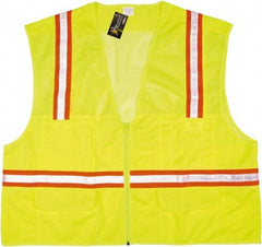 MCR Safety - Size XL High Visibility Lime Mesh Surveyor's Vest - 25.4" Chest, Zipper Closure, 6 Pockets, Polyester - Americas Industrial Supply