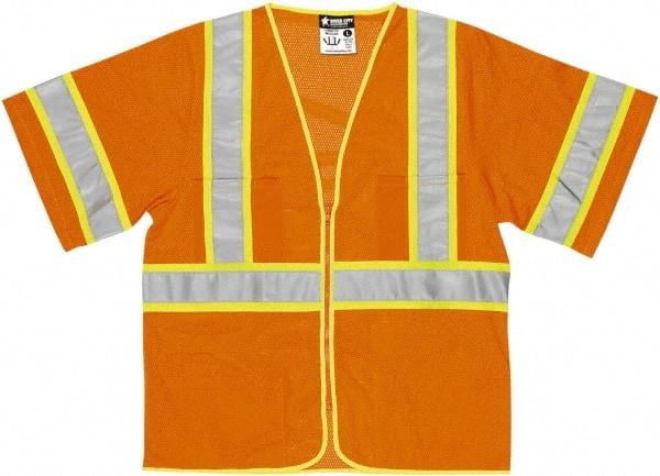 MCR Safety - Size L High Visibility Orange General Purpose Vest - 24.4" Chest, ANSI 107-2015, Zipper Closure, 2 Pockets, Polyester - Americas Industrial Supply