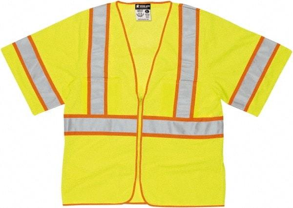 MCR Safety - Size L High Visibility Lime General Purpose Vest - 24.4" Chest, ANSI 107-2015, Zipper Closure, 2 Pockets, Polyester - Americas Industrial Supply