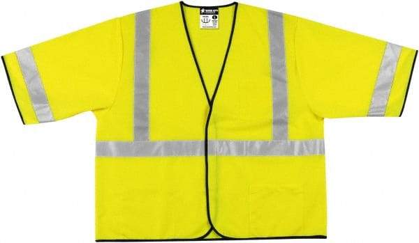 MCR Safety - Size 3XL High Visibility Lime Solid General Purpose Vest - 27.4" Chest, ANSI 107-2015, Hook & Loop Closure, 3 Pockets, Polyester - Americas Industrial Supply