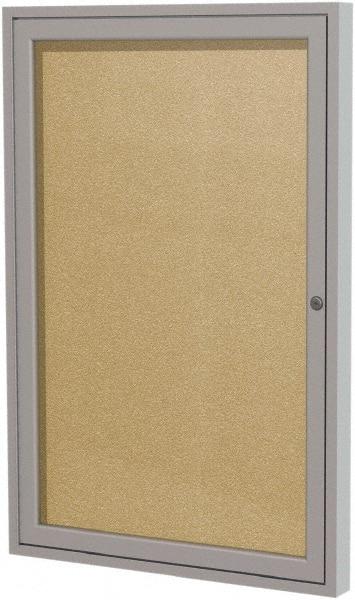 Ghent - 36" Wide x 30" High Enclosed Cork Bulletin Board - Vinyl, Caramel - Americas Industrial Supply