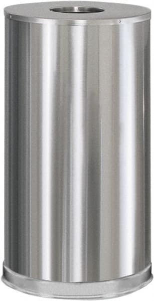 Rubbermaid - 15 Gal Silver Round Decorative Waste Receptacle With Top - Steel, 28" High - Americas Industrial Supply