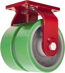Hamilton - 6" Diam x 3" Wide x 8-1/2" OAH Top Plate Mount Dual Rigid Caster - Polyurethane Mold onto Cast Iron Center, 4,000 Lb Capacity, Sealed Precision Ball Bearing, 5-1/2 x 7-1/2" Plate - Americas Industrial Supply