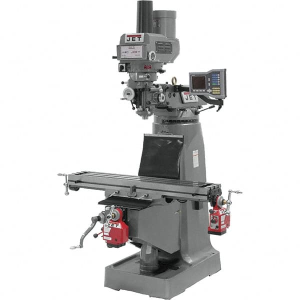 Jet - 9" Table Width x 49" Table Length, Variable Speed Pulley Control, 3 Phase Knee Milling Machine - R8 Spindle Taper, 3 hp - Americas Industrial Supply