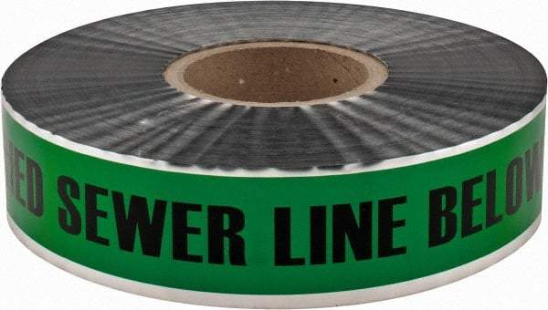 PRO-SAFE - Caution: Buried Sewer Line Below, Detectable Underground Tape - 1,000 Ft. Long x 2 Inch Wide Roll, Polyethylene on Aluminum, 5 mil Thick, Green - Americas Industrial Supply