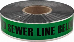 PRO-SAFE - Caution: Buried Sewer Line Below, Detectable Underground Tape - 1,000 Ft. Long x 2 Inch Wide Roll, Polyethylene on Aluminum, 5 mil Thick, Green - Americas Industrial Supply