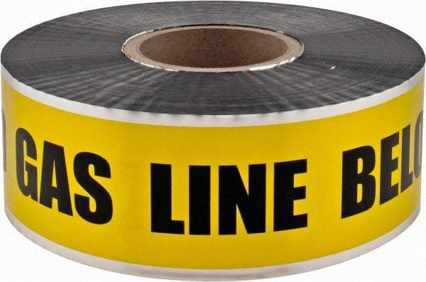 PRO-SAFE - Caution: Buried Gas Line Below, Detectable Underground Tape - 1,000 Ft. Long x 3 Inch Wide Roll, Polyethylene on Aluminum, 5 mil Thick, Yellow - Americas Industrial Supply