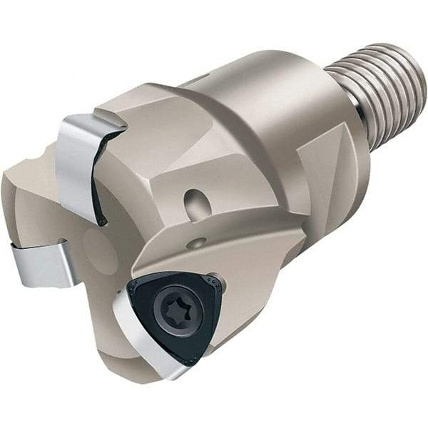 Walter - 21° Lead Angle, 1" Max Cut Diam, 0.543" Min Cut Diam, 0.039" Max Depth of Cut, Indexable Chamfer & Angle End Mill - 2 Inserts, P23696 Insert Style, 58mm OAL, Through Coolant, Threaded Shank - Americas Industrial Supply