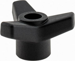 Elesa - 1-3/4" Head Diam, 1/4-20 Hole, 1" High, Glass Fibre Reinforced Technopolymer 3 Arm Knob - 3/4" Hub Diam, 0.98 Head Height, Thru Female Insert Style, 13/16 Hole Depth, Black - Americas Industrial Supply