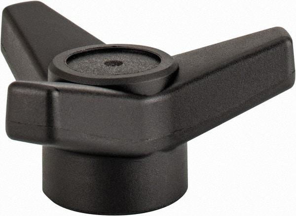 Elesa - 3-1/8" Head Diam, 3/8-16 Hole, 1.375" High, Glass Fibre Reinforced Technopolymer 3 Arm Knob - 1-1/4" Hub Diam, 1.18 Head Height, Female Insert Style, 11/16 Hole Depth, Black - Americas Industrial Supply