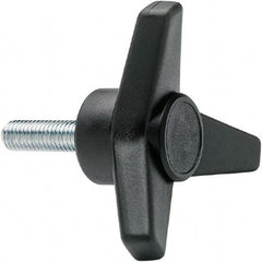 Elesa - 1-3/4" Head Diam, 1" High, 3/4" Long Thread, Glass Fibre Reinforced Technopolymer 3 Arm Knob - 3/8-16 Stem, 3/4" Hub Diam, 0.98 Head Height, Threaded Stem Style, Black - Americas Industrial Supply