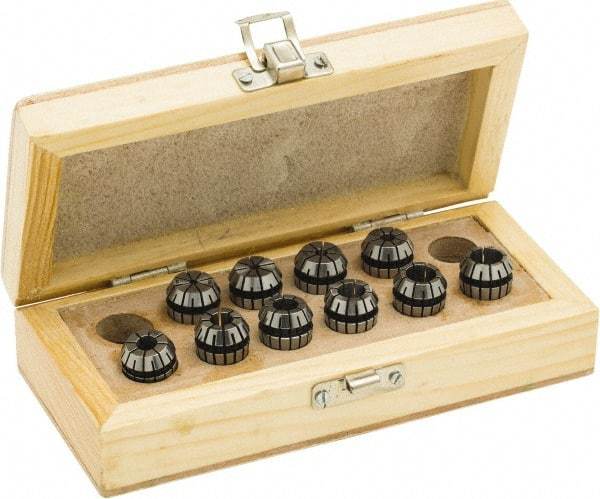 Parlec - 10 Piece, 1/8" to 13/32" Capacity, ER Collet Set - 0.0002" TIR, Series ER16 - Exact Industrial Supply