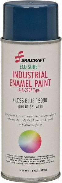 Ability One - Blue, Gloss, Enamel Spray Paint - 12 to 15 Sq Ft per Can, 16 oz Container, Use on Masonry - Americas Industrial Supply