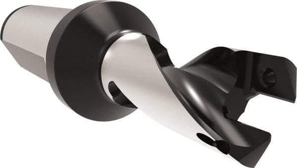 Allied Machine and Engineering - Series 18, 18 to 19.99mm Diam, 25mm Diam Straight Shank with Flange, Helical Flute Spade Drill - 22mm Max Depth, 56mm Body Length, 111.9mm OAL, Short Length, Through Coolant - Americas Industrial Supply