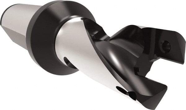 Allied Machine and Engineering - Series 20, 20 to 21.99mm Diam, 25mm Diam Straight Shank with Flange, Helical Flute Spade Drill - 24mm Max Depth, 57.6mm Body Length, 113.6mm OAL, Short Length, Through Coolant - Americas Industrial Supply