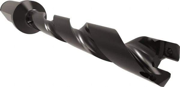 Allied Machine and Engineering - Series 11, 11 to 12mm Diam, 5/8" Diam Straight Shank with Flange, Helical Flute Spade Drill - 3-19/64" Max Depth, 4-11/32" Body Length, 6-7/32" OAL, Standard Length, Through Coolant - Americas Industrial Supply