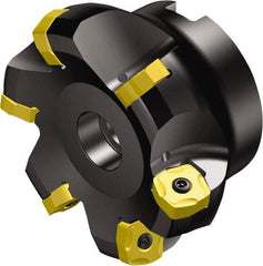 Sandvik Coromant - 100mm Cut Diam, 32mm Arbor Hole, 6mm Max Depth of Cut, 65° Indexable Chamfer & Angle Face Mill - 10 Inserts, R365-1505ZNE Insert, Right Hand Cut, Through Coolant, Series CoroMill 365 - Americas Industrial Supply