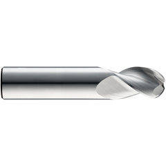‎3/8″ Dia. × 3/8″ Shank × 1″ DOC × 2-1/2″ OAL, Carbide TiB2, Spiral , 3 Flute, 38° Helix, Ballnose End Mill - Exact Industrial Supply