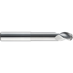 1/4″ Dia. × 1/4″ Shank × 3/8″ DOC × 3″ OAL, Carbide TiB2, Spiral , 3 Flute, 38° Helix, Ballnose End Mill - Exact Industrial Supply