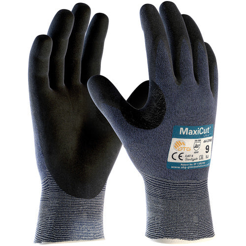 ‎44-3745/S Gloves for Cut Protection - MaxiCut Ultra - Blue Eng Yarn - Black MicroFoam Nitrile Coating - A3/EN5 - Exact Industrial Supply