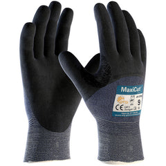 ‎44-3755/L Gloves for Cut Protection - MaxiCut Ultra - Blue 15G Eng Yarn - Black 3/4 Dip MicroFoam Nitrile - A3 - Exact Industrial Supply