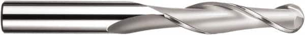 SGS - 12mm Diam, 75mm LOC, 2 Flute Solid Carbide Ball End Mill - TiCN Finish, Single End, 150mm OAL, 12mm Shank Diam, Spiral Flute - Americas Industrial Supply