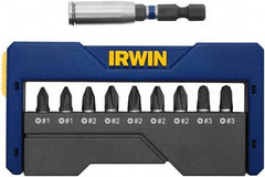 Irwin - 10 Piece, 1/4" Drive Screwdriver Insert Hex Bit Set - #1, #2 & #3 Phillips - Americas Industrial Supply