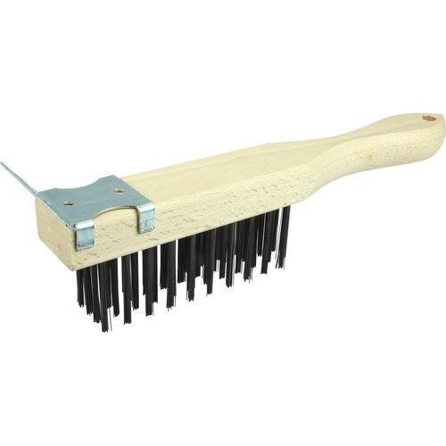 Hand Wire Scratch Brush w/Scraper, .012 Steel Fill , 4 × 11 Rows - Americas Industrial Supply