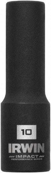 Irwin - 3/8" Drive 10mm Deep Thin Wall Impact Socket - 6 Points, 2-1/2" OAL - Americas Industrial Supply