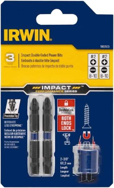 Irwin - 3 Piece, Phillips, Slotted Handle, Double End Bit Set - No. 2 Phillips - Americas Industrial Supply