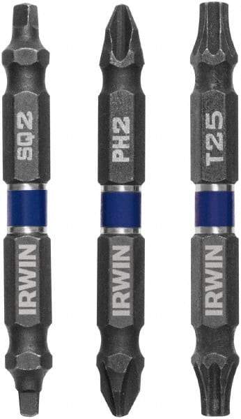 Irwin - 3 Piece, Screwdriver Double End Bit Set - T25 Torx, #2 Square Recess - Americas Industrial Supply