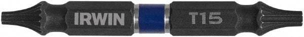 Irwin - T10 x T15 D/E Torx Screwdriver Bit - 1/4" Hex Drive, 2-3/8" OAL - Americas Industrial Supply