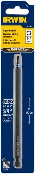 Irwin - T15 Torx Bit - 1/4" Hex Drive, 6" OAL - Americas Industrial Supply