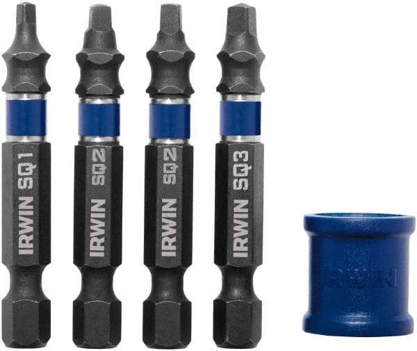 Irwin - 5 Piece, Screwdriver Power Bit Set - #1 to #3 Square Recess - Americas Industrial Supply