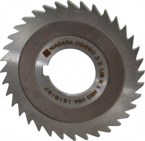 Keo - 3" Diam x 1/8" Blade Thickness x 1" Arbor Hole Diam, 36 Tooth Slitting and Slotting Saw - Arbor Connection, Right Hand, Uncoated, High Speed Steel, 10° Rake, Concave Ground - Americas Industrial Supply