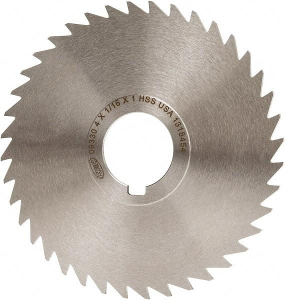 Keo - 4" Diam x 1/16" Blade Thickness x 1" Arbor Hole Diam, 40 Tooth Slitting and Slotting Saw - Arbor Connection, Right Hand, Uncoated, High Speed Steel, Concave Ground, Contains Keyway - Americas Industrial Supply