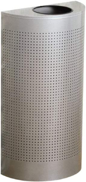 Rubbermaid - 12 Gal Silver Half-Round Decorative Waste Receptacle With Top - Steel, 32" High x 18" Wide - Americas Industrial Supply