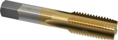 OSG - 7/8-9 UNC 3B 4 Flute TiN Finish High Speed Steel Straight Flute Standard Hand Tap - Plug, Right Hand Thread, 4-11/16" OAL, 2-7/32" Thread Length, H4 Limit, Oversize - Americas Industrial Supply