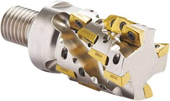 Seco - 20mm Cut Diam, 17mm Max Depth of Cut, 28mm OAL, Indexable Square Shoulder Helical End Mill - XO.X 10T3 Inserts, M10 Modular Connection, 90° Lead Angle, Through Coolant, Series Turbo 10 - Americas Industrial Supply