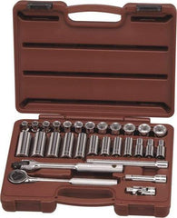 Paramount - 29 Piece 3/8" Drive Chrome Finish Deep Well Socket Set - 6 Points, 8mm to 19mm Range, Metric Measurement Standard - Americas Industrial Supply