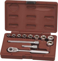 Paramount - 12 Piece 3/8" Drive Chrome Finish Socket Set - 6 Points, 3/8" to 7/8" Range, Inch Measurement Standard - Americas Industrial Supply