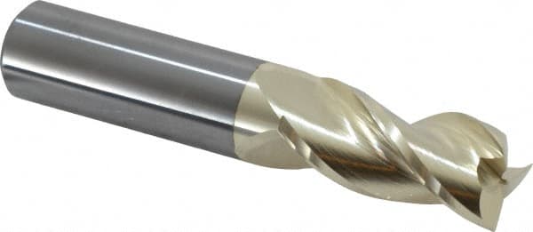 Accupro - 3/4", 1-5/8" LOC, 3/4" Shank Diam, 4" OAL, 3 Flute, Solid Carbide Square End Mill - Single End, ZrN Finish, Spiral Flute, 37° Helix, Centercutting, Right Hand Cut, Right Hand Flute - Americas Industrial Supply
